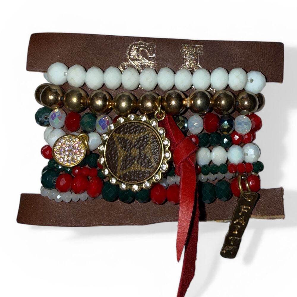 Sandra Ling Red Bracelet Set New Christmas Red Green Upcycled
